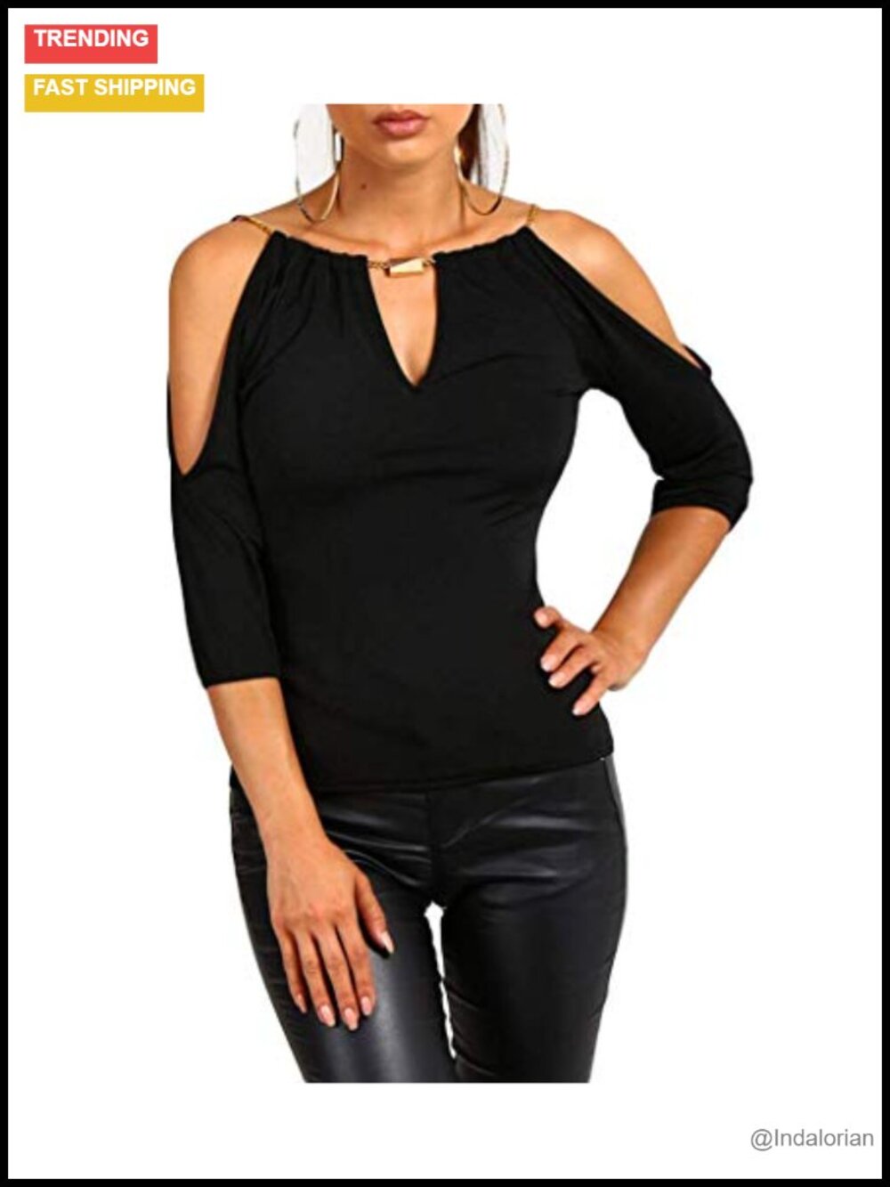 Cold Shoulder Slim Fit Short Sleeve V-Neck Casual Top